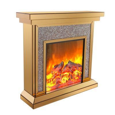 Glass Furniture Makers OEM Modern Faux Diamonds Mirror Fireplace