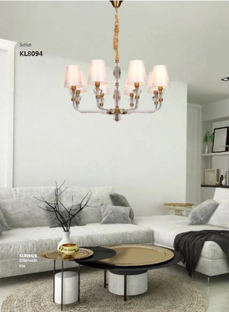 Latest Modern Design Living Room/ Hotel Corridor Crystal Pendant Lamp with Lampshade