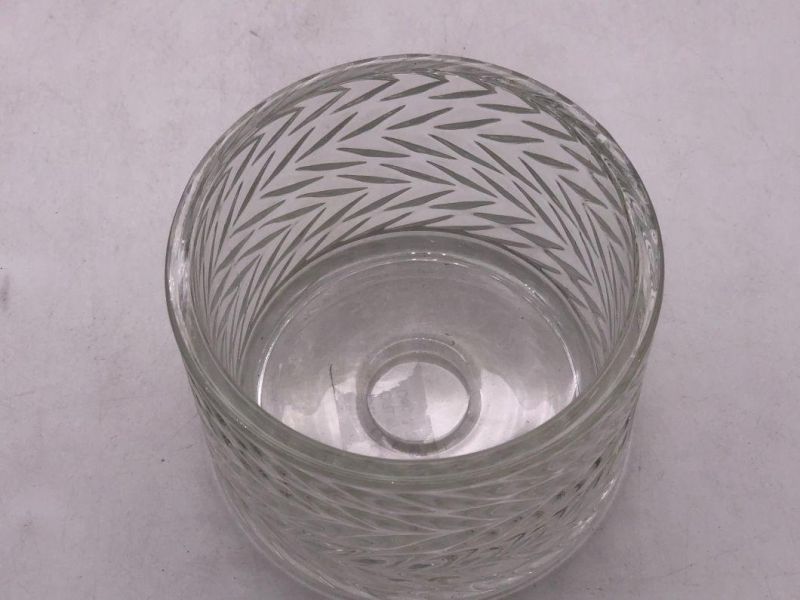 Elegant Clear Glass Candle Holder with Pattern and Glass Lid