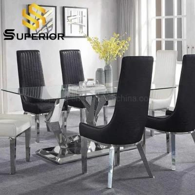 American Style House Restaurant Furniture Glass Stainless Steel Dining Tables