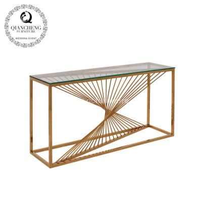 Modern Home Furniture Golden Stainless Steel Glass Console Table