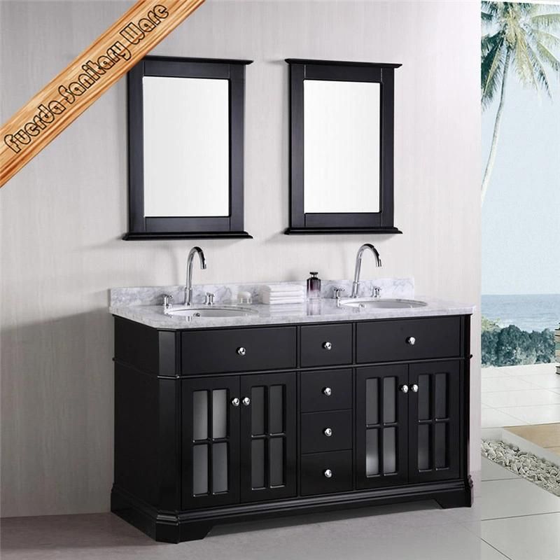 Fed-1014 60inch Double Sinks Free Stading Espress Forst Glass Door Bathroom Vanity