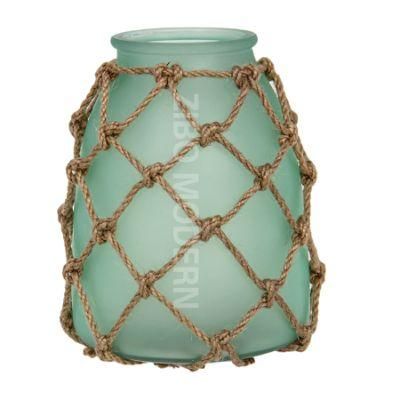 American Country Style Frosted Glass Candle Holder with Hemp Rope - Decorative Candle Lanterns - Wind Light Candlestick