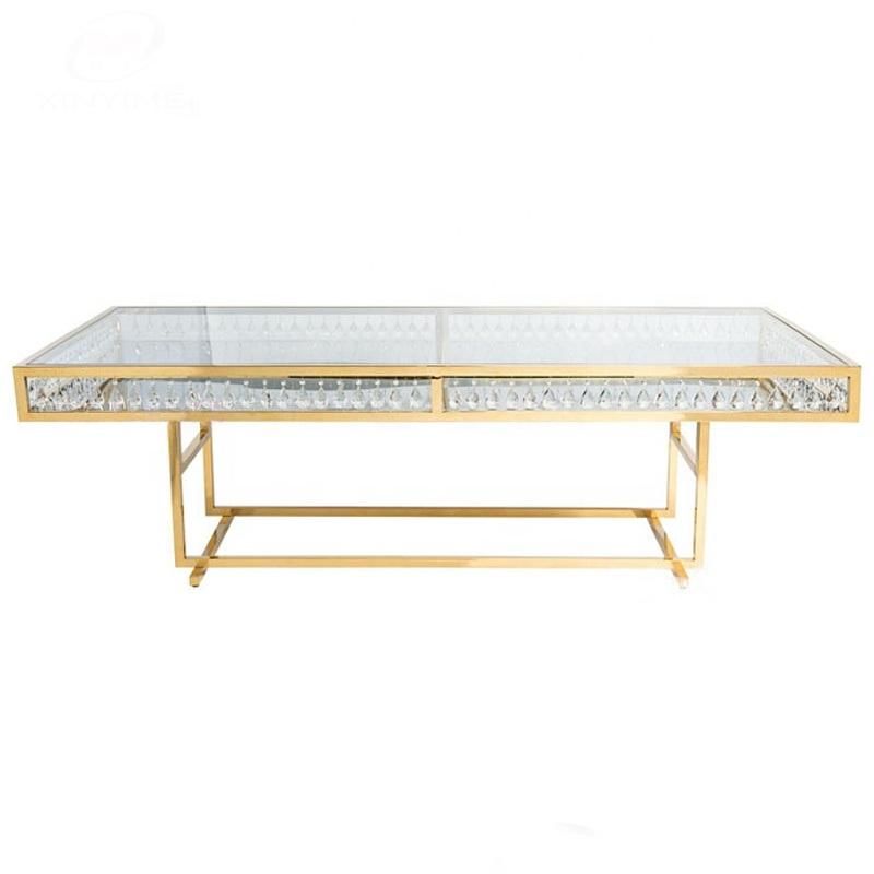 Hot Sale Luxury Stainless Steel with Glass Top Table for Wedding and Event
