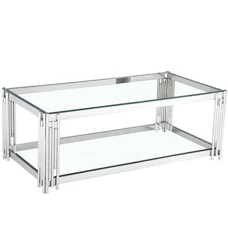 New Design Glass Top Polished Stainless Steel Base Coffee Table for Home Banquet Wedding Party Furniture