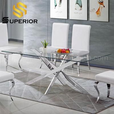 Stainless Steel Base Glass Dining Room Tables for Restaurant Furniture