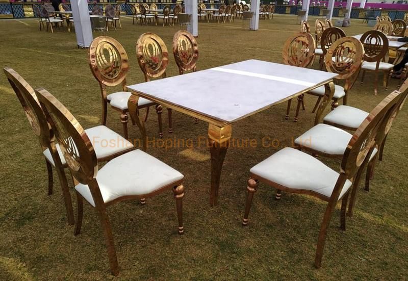 Home Furniture Gold Finish Faux Marble Top Banquet Round Dining Table