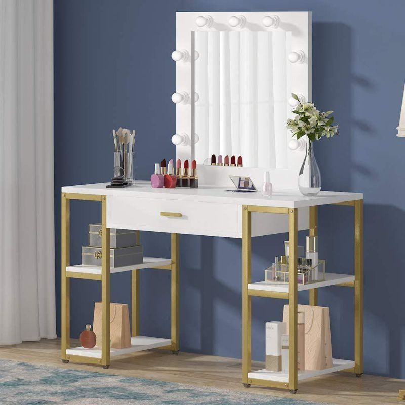 Dressing Table with Mirror and Lamp Bulbs