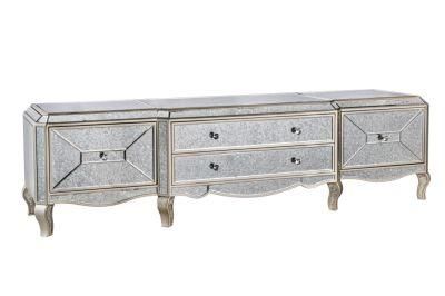 HS Glass Europe Style Crushed Diamond Glass Gold Mirrored Sideboard