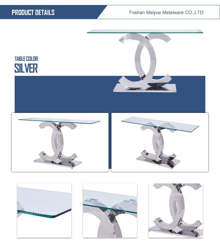Stainless Steel Silver with Glass Top Console Table
