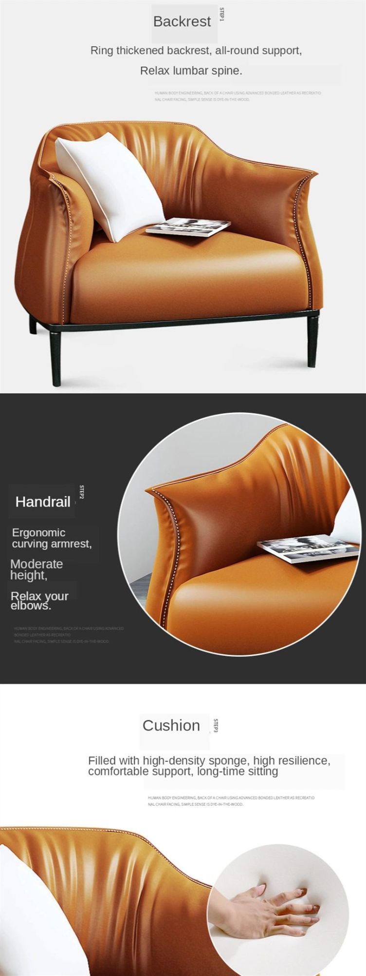 Wholesale High Quality Leather Living Room Furniture Modern High Back Leisure Rest Metal Legs Lounge Chair