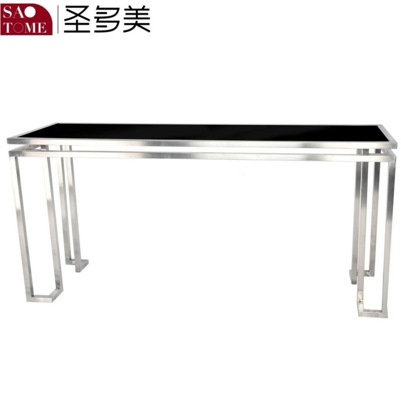 Modern Hotel Living Room Furniture Stainless Steel Black Glass Coffee Table