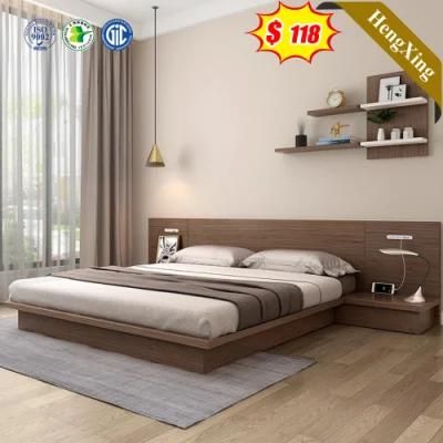 Wood Color Long Backrest Home Hotel Furniture Bedroom Beds with Night Stand