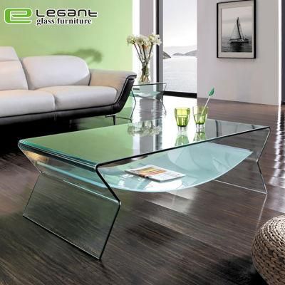 Clear Bent Glass Coffee Table with Frosted Shelf