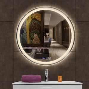 China Digital Rectangle Illuminated LED Light Bathroom Mirror with Digital Clock for Bedroom Hotel Wholesale