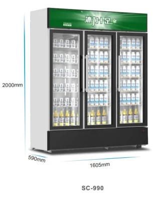 China Manufacturer 990L Large Three Glass Doors Supermarket Store Drinks Display Freezer Showcase Commercial Freezer