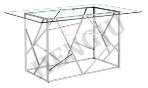 Free Sample Wholesale Modern Design Stainless Steel Dining Table with Glass Top Modern Dining Room