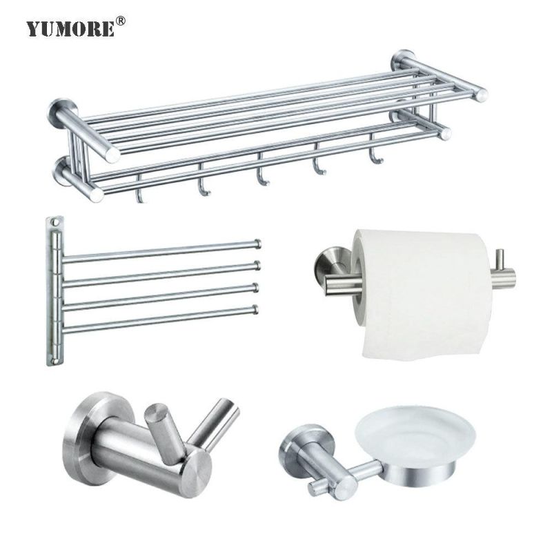 China Manufacture Bathroom Accessories Stainless Steel Adjustable Shower Tension Pole Wall Shelf