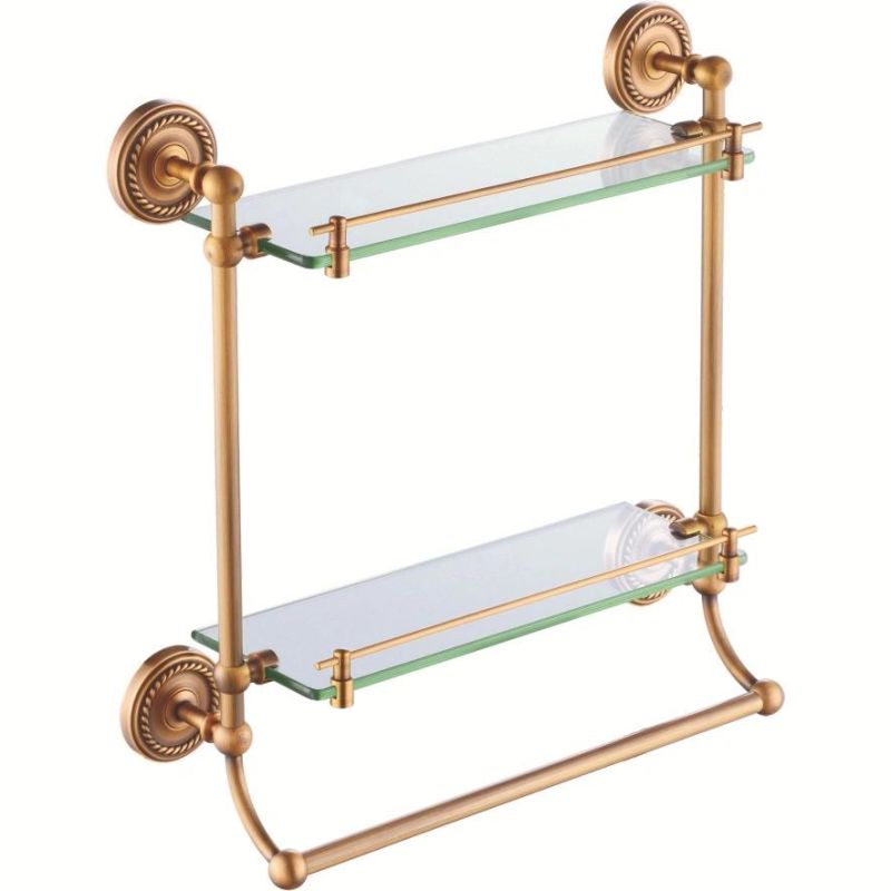 Wall Mounted Corner 2 Tier Glass Shelf Gold Stainless Steel Bathroom Double Glass Shelf