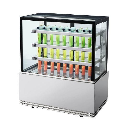 Square Glass Golden Color Cake Display Cabinet 900/ 1000/1200/1500/1800/2000mm Refrigerated Display Showcase