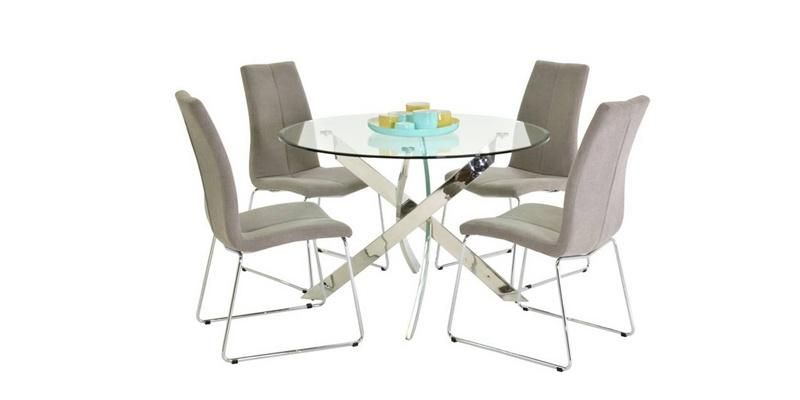 2022 Small Round Clear Tempered Glass Top Dining Table with Silver Chrome Legs