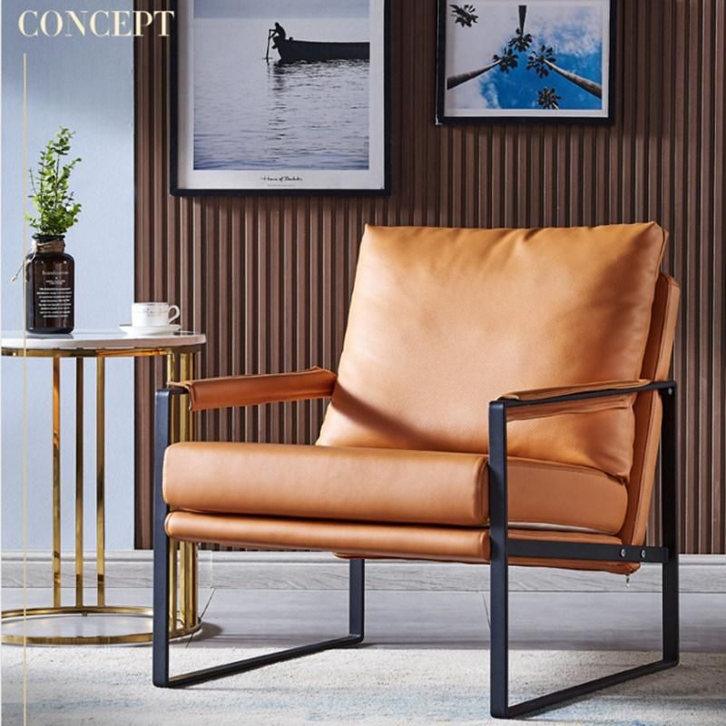 Modern Home Lounge Furnituredesigner Armchair Single Sofa Reading Chair Metal Frame Leather Wing Back Seat Sofa Couches for Living Dining Dressing Room