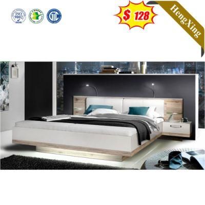 Light Luxury Style Long Backrest White Color Wooden Design Bedroom Furniture Beds with Night Stand