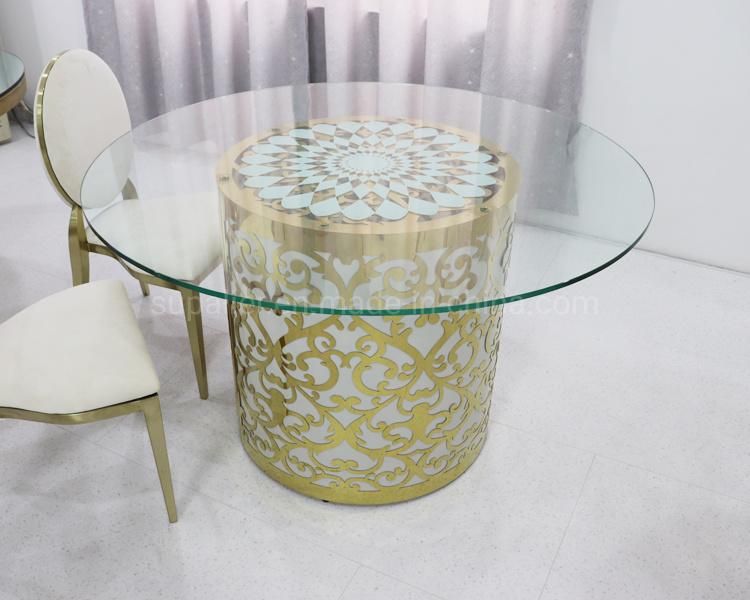 Wedding Hall Gold Color Stainless Steel Frame Round Dining Table