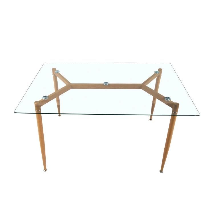 Free Sample Cheap Classic 4 Seater Modern Glass Top Dining Table with Chair Heat Transfer