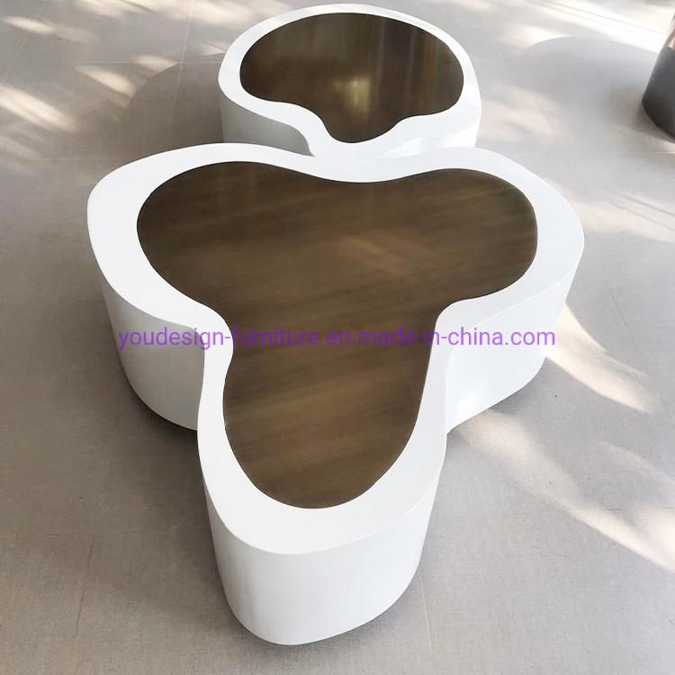 Modern Customized Living Room White Painting Stainless Steel Glass Top Centre Coffee Table Set Furnitures