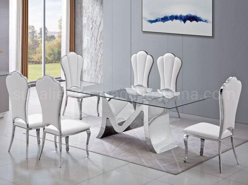 Modern Stainless Steel Glass Dining Table for Dining Room Furniture