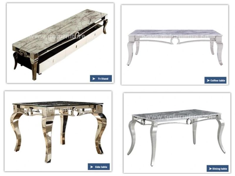 Luxury Stainless Steel Marble Top Square Coffee Table Set