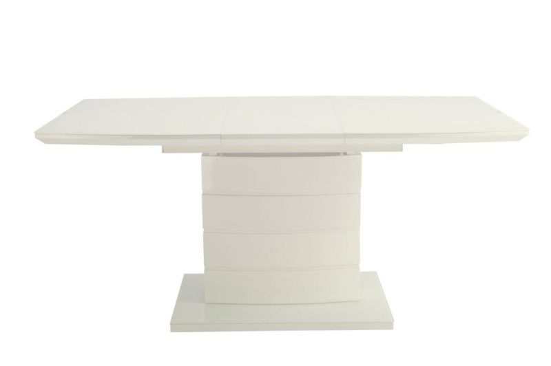 Factory Wholesale High Gloss Cappuccino MDF Extension Dining Table with Super White Glass