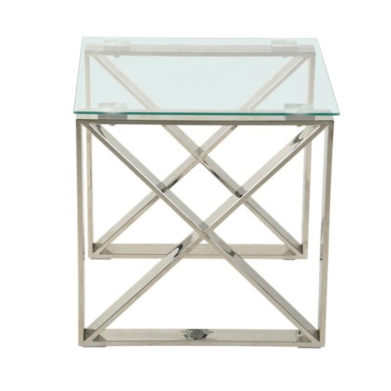 Square Modern Style Contemporary Clear Glass Coffee Table with Steel Base