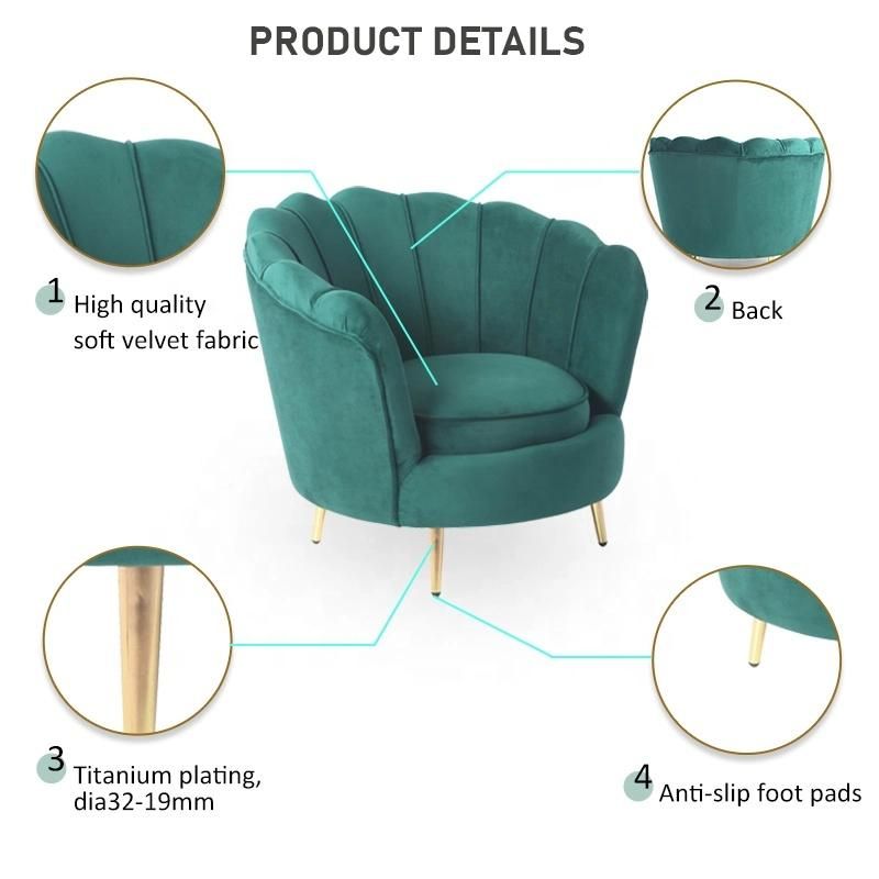 Modern Design Royal Furniture Single Seat Upholstery Blue Fabric Accent Sofa Chair for Home Furniture