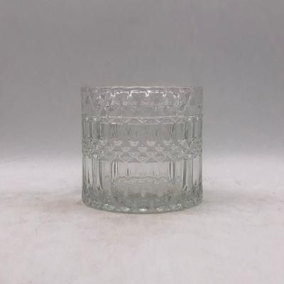 Elegant Clear Glass Candle Holder with Pattern and Glass Lid