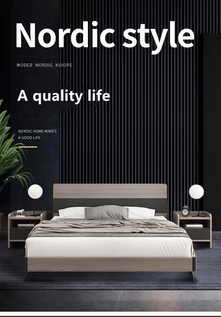 Log Wood Color Melamine Laminated Apartment Hotel Furniture Bedroom Beds with Wardrobe