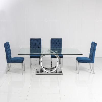 Clear Glass Shade Dining Table Set Silver Stainless Dinner Table