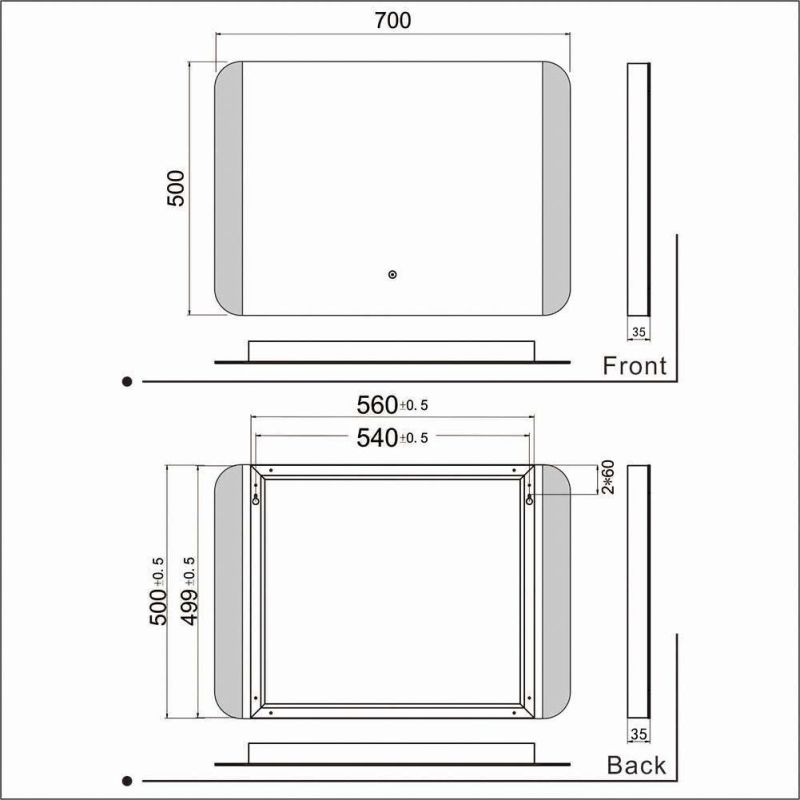 Sally Factory Polished Edge Silver Backed Illuminated Bathroom LED Mirror Frosted Line for Makeup