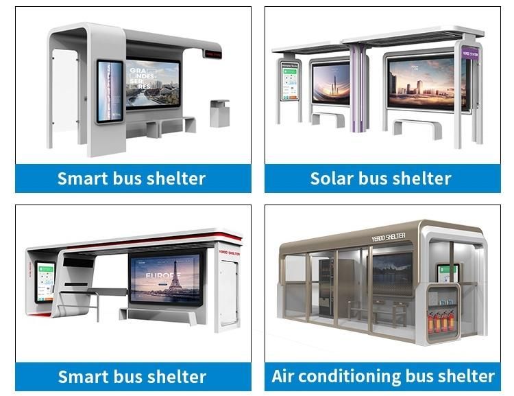 Outdoor Furniture and New Style Metal Smart Bus Stop Shelter with Digital Advertising