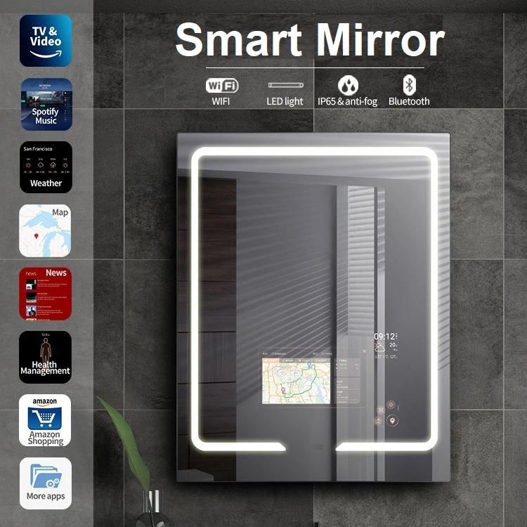 18.5" Smart Mirror Interactive Bathroom TV Mirror Intelligent Magic Mirror Glass Touch Screen Mirror for Hotel Smart Home with Android OS