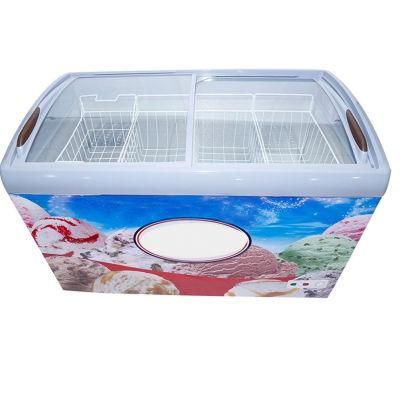 Supermarket Commercial Curved Glass Door Popsicle Display Chest Fridge Showcase Ice Cream Freezer