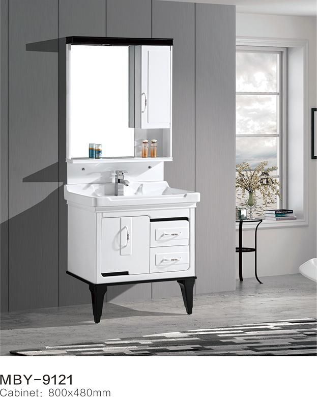 PVC Paint Free Floor Mounted Type Bath Bathroom Cabinet Vanity with Artificial Stone Top Ceramic Basin and Mirror Cabinet