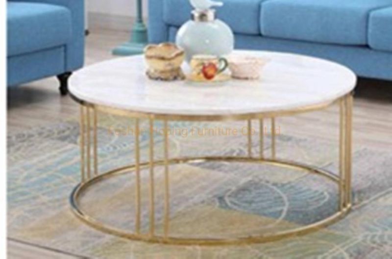 Sofa Table Set off White Marble Coffee Table with Metal Legs in a Brushed Finish