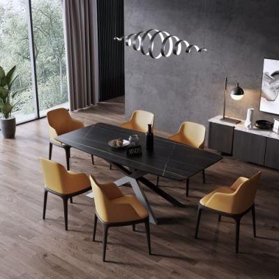 Marble Modern Dining Table PU Leather Steel Leg Dining Chair for Living Room Furniture