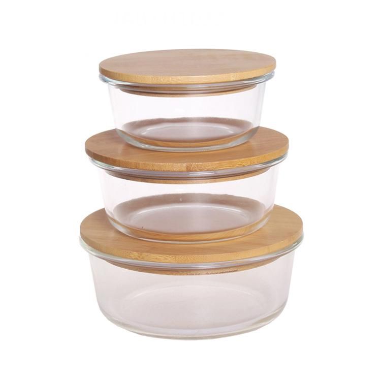 New Design Eco-Friendly High Borosilicate Glass Storage Food Container with Bamboo Wood Lid