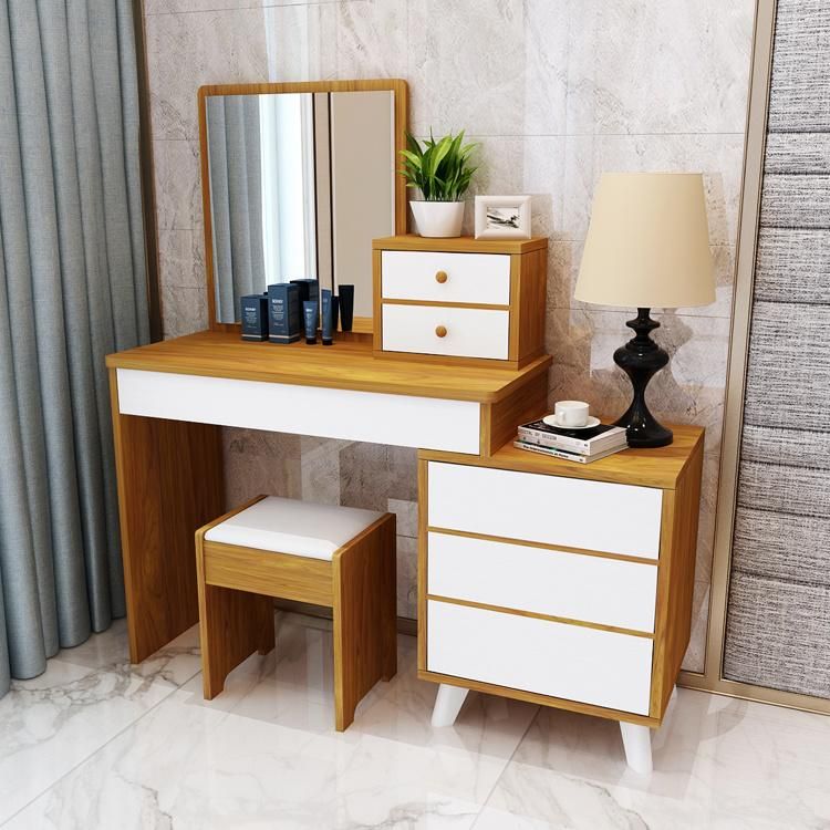 Modern Simple Design Makeup Table Drawer Storage Dressing Table with Mirror and Stool Customized Factory Supply