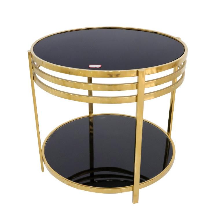 Luxury Modern Round Golden Color Tempering Glass Top Coffee Table for Living Room