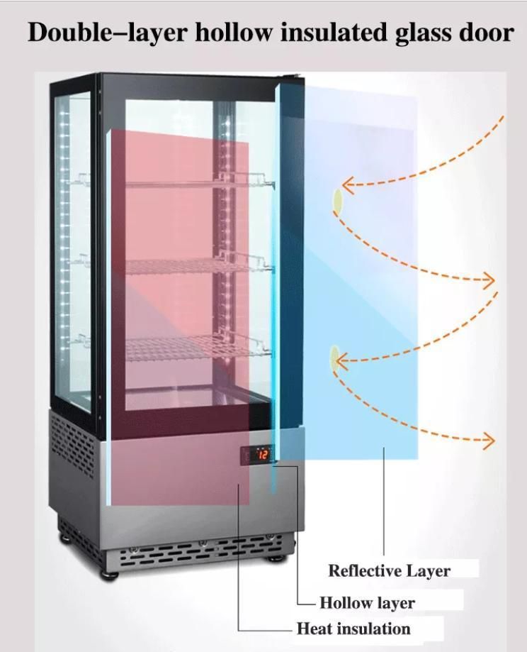 Four Sides Glass Vertical Cake Display Cooler or Beverage Showcase for Convenient or Bakery Shop