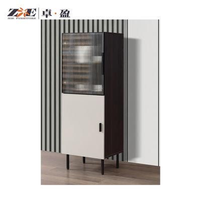Wholesale Style Latest Modern Design Wood Side Cabinet with Wavy Grain Glass